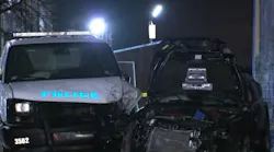 An out-of-control vehicle crashed into a Philadelphia police station and an unoccupied department vehicle Friday.