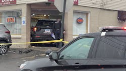 A stolen Bristol, CT, police cruiser was driven into a diner following a chase Thursday. A stolen Bristol, CT, police cruiser was driven into a diner following a chase Thursday.