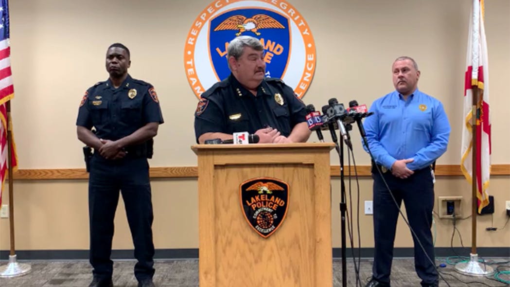 In a screenshot from a video posted to Facebook by the Lakeland Police Department, police Chief Sam Taylor provides an update on a shooting that took place near Iowa Avenue North and Plum Street, on Monday, Jan. 30, 2023.