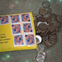 The Lititz, PA, Police Department received 150 dimes in the mail to pay a $15 parking fine. The Lititz, PA, Police Department received 150 dimes in the mail to pay a $15 parking fine.