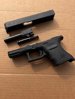 The Glock 29SF has the same basic design, and the same manual of arms as all other Glocks in the Law Enforcement industry. Notice that despite this is a concealable version, it has a front rail. It also has a pretty robust captured recoil spring. The slide is fatter than a G19 slide. Considering the fact that this gun launches the potent 10 mm, it is surprisingly easy to control.