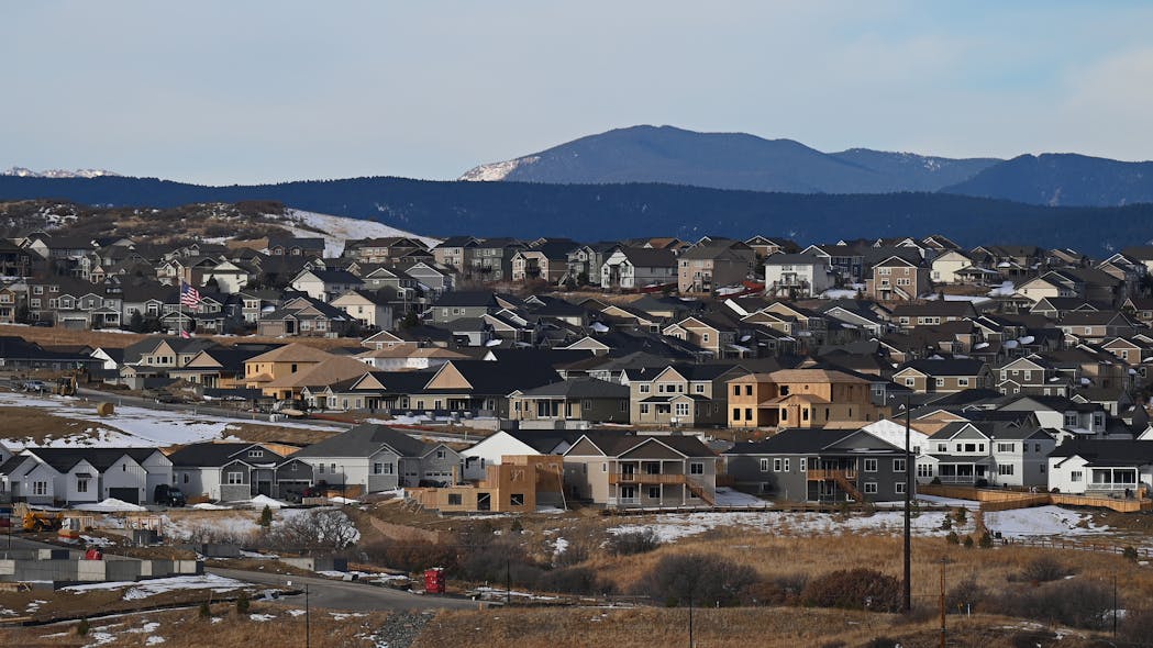 CASTLE ROCK, COLORADO - FEBRUARY 15: New homes are being built on February 15, 2022, in Castle Rock, Colorado. Renewable Water Resources is looking into a plan to build a pipeline to carry water from an aquifer under ground in the San Luis Valley to Douglas County. CASTLE ROCK, COLORADO - FEBRUARY 15: New homes are being built on February 15, 2022, in Castle Rock, Colorado. Renewable Water Resources is looking into a plan to build a pipeline to carry water from an aquifer under ground in the San Luis Valley to Douglas County.