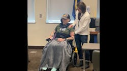 Montana Highway Patrol Trooper Lewis Johnson, who was seriously injured when he was struck by a fleeing vehicle Feb. 16, made a brief public appearance Sunday to thank supporters. Montana Highway Patrol Trooper Lewis Johnson, who was seriously injured when he was struck by a fleeing vehicle Feb. 16, made a brief public appearance Sunday to thank supporters.