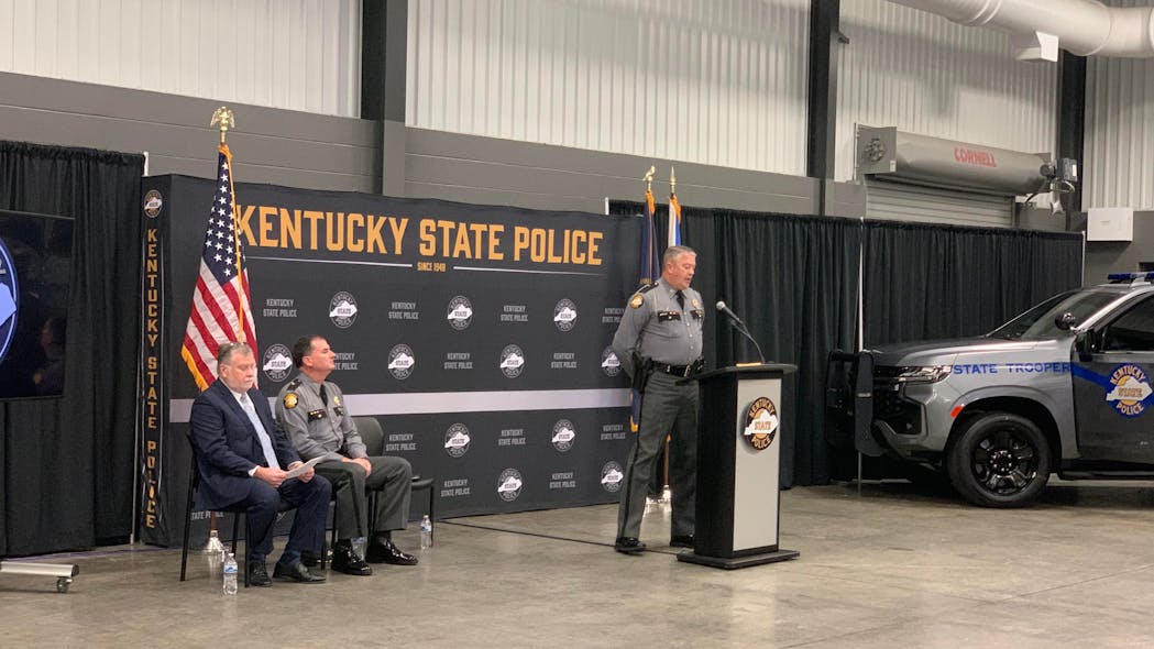 Kentucky State Police Captain Paul Blanton opened up the news conference announcing the implementation of an Integrated Video System, including in-car and body-worn cameras.