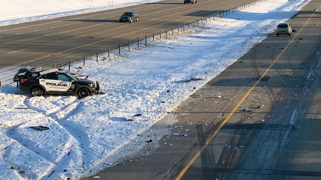 An Eagan, MN, police vehicle was involved in a serious injury crash March 14, shutting down a section of Interstate 35E. An Eagan, MN, police vehicle was involved in a serious injury crash March 14, shutting down a section of Interstate 35E.