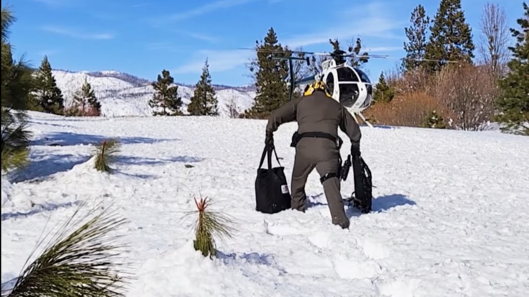 Deputies with the Fresno County, CA, Sheriff's Office Search and Rescue unit used a helicopter to deliver medicine to a snowed-in man Thursday.