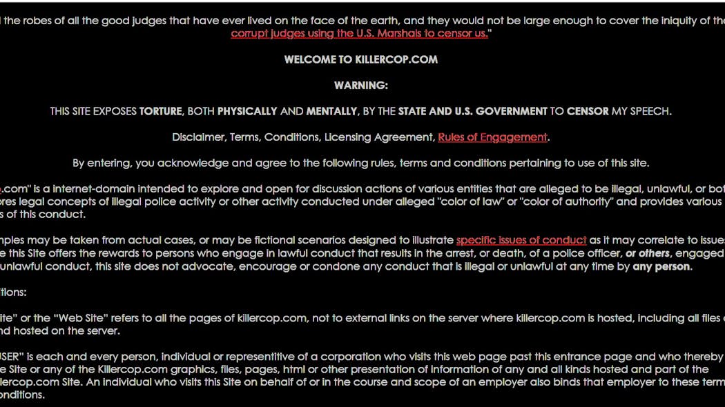 Three LAPD officers and the Los Angeles Police Protective League have filed a lawsuit to take down a website and Twitter account titled 'Killer Cop' because of concerns its content incites violence against officers. Three LAPD officers and the Los Angeles Police Protective League have filed a lawsuit to take down a website and Twitter account titled 'Killer Cop' because of concerns its content incites violence against officers.