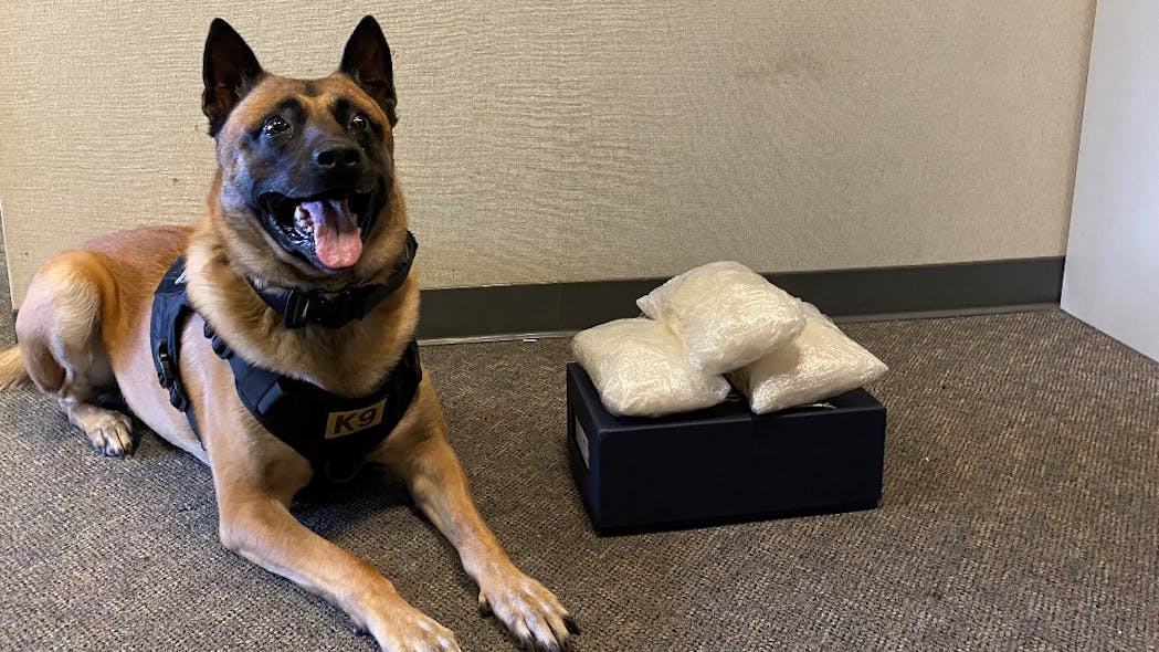 Santa Rosa, CA, Police K-9 Officer Enzo sniffed out 6.6 pounds of suspected methamphetamine hidden inside the vehicle's trunk during a traffic stop Thursday.