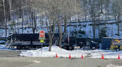 The Massachusetts State Police has set up a mobile command center in front of the Greenfield Police Department after the agency eliminated overnight patrol shifts because of staffing levels.