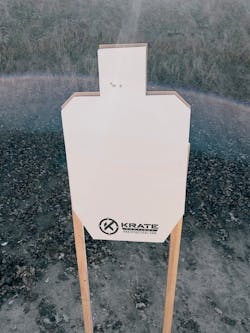 When we first got the Prodigy out to the range, Lindsey loaded up a magazine and stepped back 7 yards. This target, shot rapid fire, demonstrated the Prodigy was capable of serious accuracy. When we first got the Prodigy out to the range, Lindsey loaded up a magazine and stepped back 7 yards. This target, shot rapid fire, demonstrated the Prodigy was capable of serious accuracy.