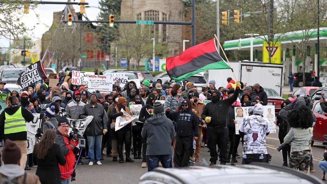 Marchers for Jayland Walker take to the streets of downtown Akron, OH, on Tuesday.