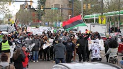 Marchers for Jayland Walker take to the streets of downtown Akron, OH, on Tuesday. Marchers for Jayland Walker take to the streets of downtown Akron, OH, on Tuesday.