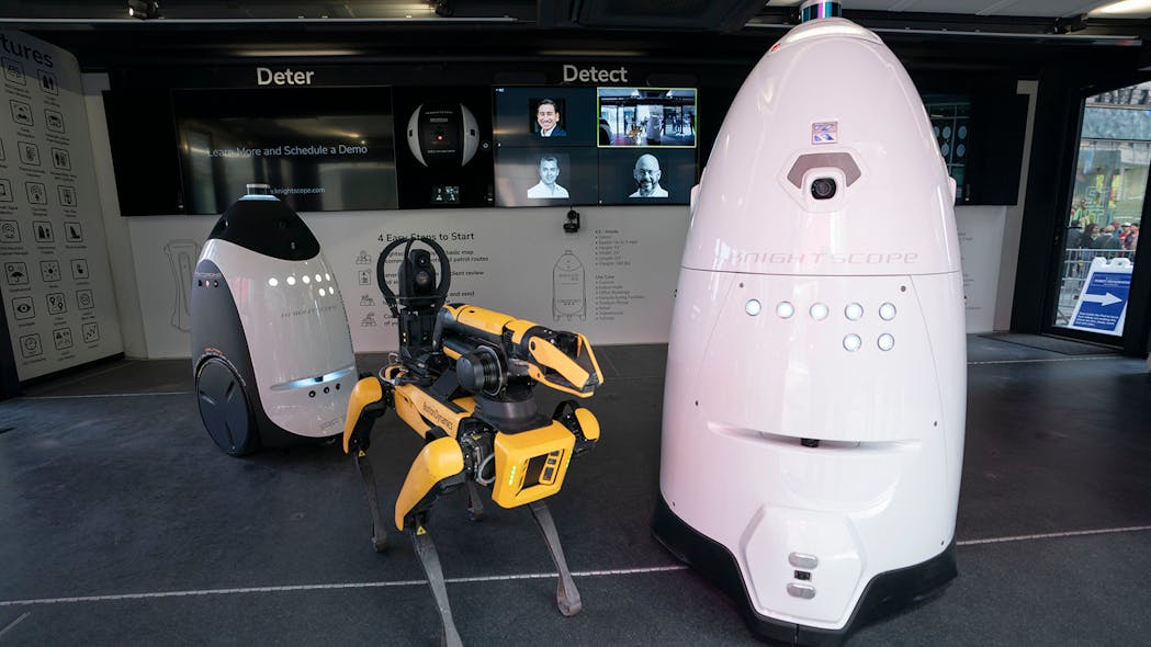 New NYPD policing technology, including Digidog (center) and a K5 Autonomous Security Robot (ASR) are part of new high-tech pilot programs for the department.