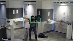 ZeroEyes' gun-detection software for surveillance cameras is demonstrated in a trial run with a replica gun. ZeroEyes' gun-detection software for surveillance cameras is demonstrated in a trial run with a replica gun.