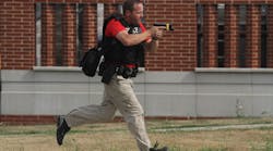 A police officer participates in an active shooter training session in 2018 in Indianola, Iowa.