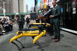 New York City Mayor Eric Adams looks at Boston Dynamics' Spot for Public Safety during an April press conference. New York City Mayor Eric Adams looks at Boston Dynamics' Spot for Public Safety during an April press conference.