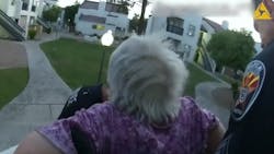 Chandler, AZ, police helped an elderly woman with a walker escape a burning apartment building June 18, carrying her down stairs to safety, Chandler, AZ, police helped an elderly woman with a walker escape a burning apartment building June 18, carrying her down stairs to safety,