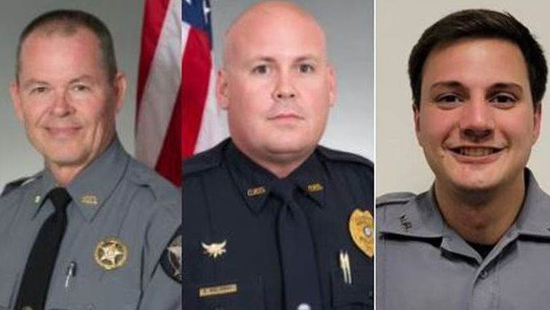 Carroll County Deputy Jay Repetto (from left), Carrolton Police Sgt. Rob Holloway and Villa Rica Police Officer Chase Gordy were each shot during the chase and gunbattle in 2021.