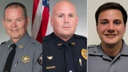 Carroll County Deputy Jay Repetto (from left), Carrolton Police Sgt. Rob Holloway and Villa Rica Police Officer Chase Gordy were each shot during the chase and gunbattle in 2021. Carroll County Deputy Jay Repetto (from left), Carrolton Police Sgt. Rob Holloway and Villa Rica Police Officer Chase Gordy were each shot during the chase and gunbattle in 2021.