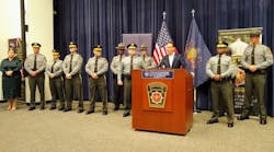 Pennsylvania Gov. Josh Shapiro announces that college credits will no longer be required for state trooper applicants at a Monday news conference.