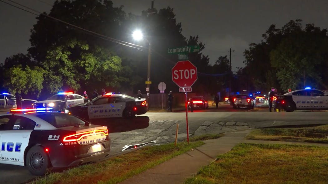 Four Dallas police officers were taken to a hospital early Thursday after being struck by a car while responding to a shooting call.
