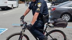 A San Francisco police officer patrols on a bike in 2015.