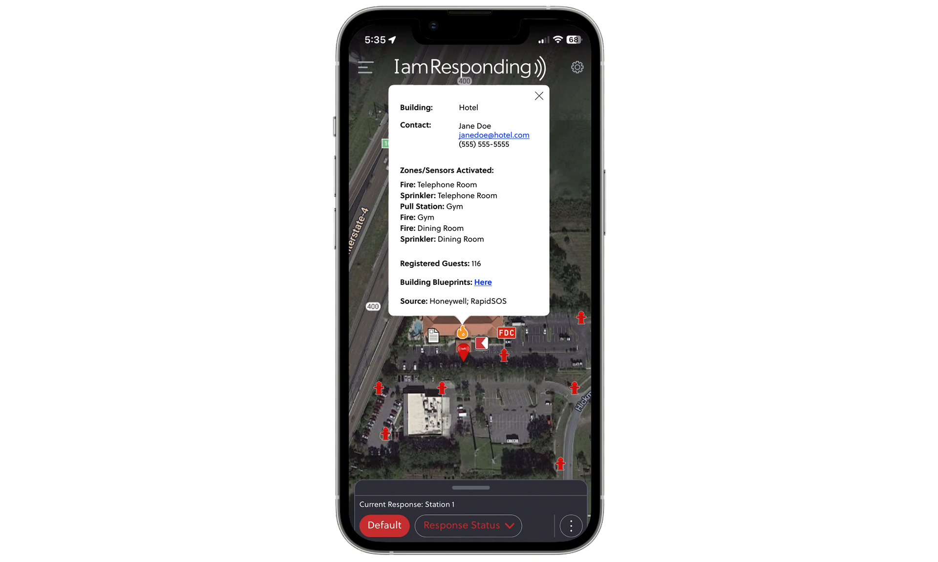 IamResponding application displaying Honeywell CLSS data.