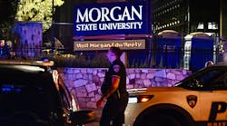 Baltimore police block off the south entrance to Morgan State University after multiple people were shot on campus Tuesday.