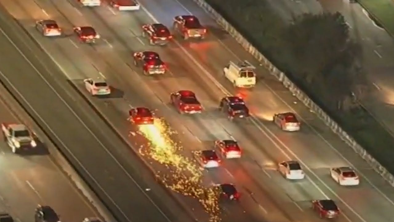 Chase suspect takes off after fiery crash with dog following behind