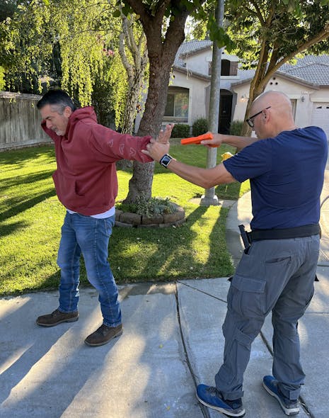 An Officer can enter an extended wrist lock one-handed. The goal is to be able to have full control before holstering, or transitioning to another status.