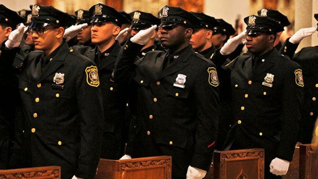 Newark, NJ, police cadets attend a graduation ceremony in 2017 at the Cathedral Basilica of the Sacred Heart.