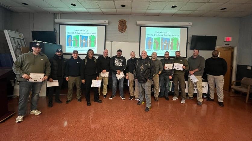 A group is seen after completing a two-day Advanced De-escalation & Documentation Training hosted by the Metro Boston CIT TTAC in November that included actors from Improv Asylum. .