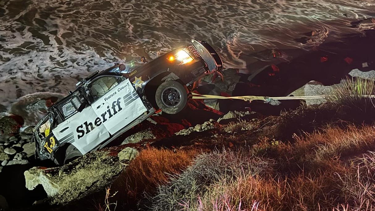 A Ventura County, CA, sheriff's deputy and his K-9 partner were sent airborne after a head-on collision Saturday with a suspected intoxicated driver.