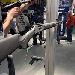 Smith & Wesson debuted the Modle 1854, a 44 Remington Magnum lever gun. It has a 9+1 capacity, and comes in walnut and PVD. Smith & Wesson debuted the Modle 1854, a 44 Remington Magnum lever gun. It has a 9+1 capacity, and comes in walnut and PVD.