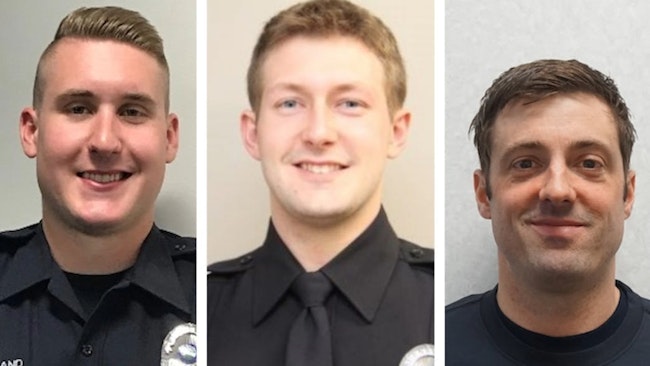 Burnsville, MN, Police Officers Paul Elmstrand (left) and Matthew Ruge; and Burnsville Firefighter/Paramedic Adam Finseth.