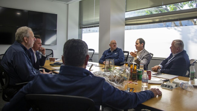 Clockwise from the bottom: Mitch Tavera, Scott Goldfine, Rich Nevin, Tom Stone, Justin Feffer and Keith Bushey are seen during a law enforcement roundtable hosted by Elite Interactive Solutions.