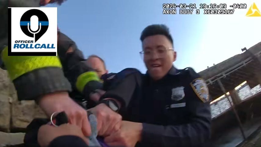 NYPD officers rescue a woman who was floating in the Hudson River.