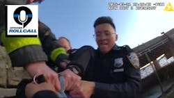 NYPD officers rescue a woman who was floating in the Hudson River.