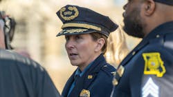 Kansas City, MO, Police Chief Stacey Graves attends a March memorial service for Drexel Mack, a civil process officer with Jackson County courts who was shot and killed during an eviction.