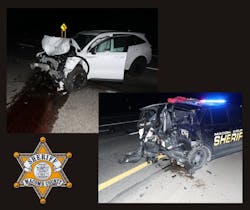 A Macomb County, Mi, sheriff&apos;s deputy was placing down flares while assisting at a crash site Monday when he was forced to leap out of the way of a vehicle that was traveling toward him at a high rate of speed.