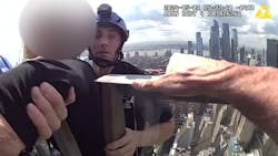 Detectives from the NYPD&apos;s Emergency Service Unit (ESU) used ropes May 1 to make a daring rescue of a woman who was on the rooftop ledge of a 54-story building.