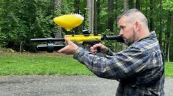 Cpl. Ian Webster testing the PepperBall TAC-SA PRO Cpl. Ian Webster testing the PepperBall TAC-SA PRO