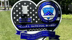 A sign displayed at National Law Enforcement Officers Memorial in Washington, D.C., during National Police Week on Monday.