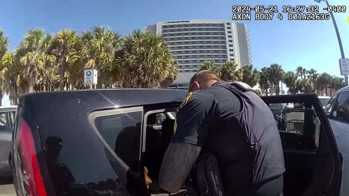 Clearwater, FL, police needed to shatter a window in order to rescue a dog from a hot car Tuesday.