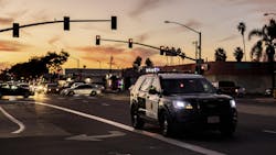 A San Diego police vehicle patrols the city&apos;s Teralta West neighborhood in 2022.