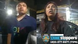 A man and a woman are accused of punching and throwing a bike at NYPD officers Monday when the officers asked why a group of children younger than 10 were out late and unaccompanied.