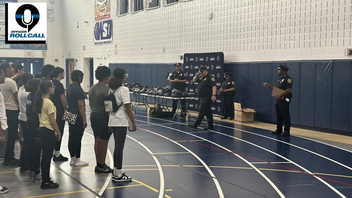 Kids participate in the Lawrence, MA, Police Department's junior cadet academy in July.