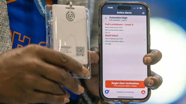 The Centegix Crisis Alert System is used during a demonstration at Columbia High School in Decatur on Thursday, Aug.3, 2023.