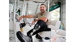 York County, NC, Sheriff's Office Lt. Nathan Clark had his left leg amputated below the knee after he was hurt chasing a suspect in 2020, but he returned to work with a prosthesis. York County, NC, Sheriff's Office Lt. Nathan Clark had his left leg amputated below the knee after he was hurt chasing a suspect in 2020, but he returned to work with a prosthesis.