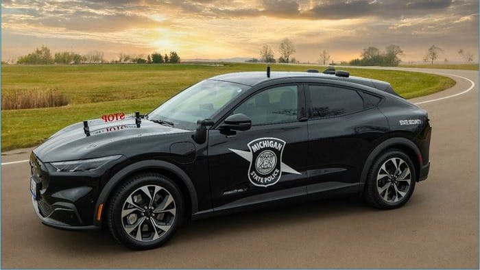 2024 Ford Mustang Mach-E assigned to Michigan State Police's State Security Operations Section.